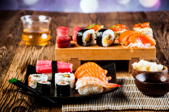 Decorative seafood concept with Japanese sushi
