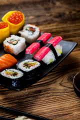 Decorative composition with sushi, Japanese seafood