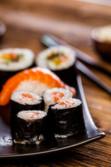 Decorative composition with sushi, Japanese seafood