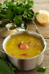 Pea soup with wieners.