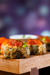 Seafood, Japanese sushi on the old wooden table