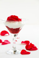 Dessert with raspberry and vanilla cream.