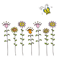 Naklejki  Kwiaty i motyle odręczne ilustracje