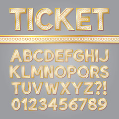 Golden Bright Broadway Alphabet and Numbers, Eps 10 Vector Edita