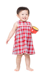 Baby Girl standing with snack box