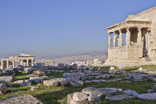 proylaea  of Athens acropolis and erechtheion temple, Greece