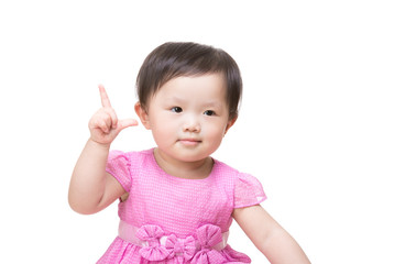 Asian baby girl finger show tick symbol