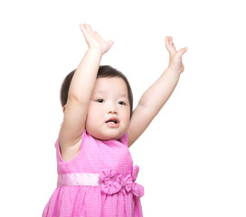 Asian baby girl two hand up