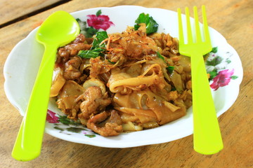 Fired thin noodles with soy sauce, thai style food