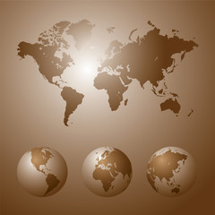 Fototapeta na wymiar World map with earth globes