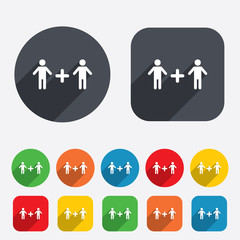 Couple sign icon. Male plus male. Gays.