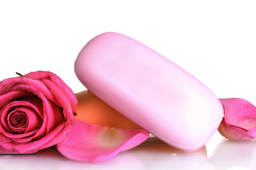 Two soap with roses on white background