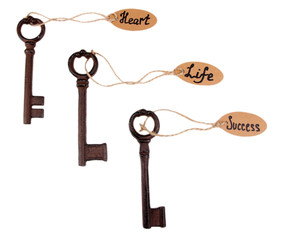 Keys to happiness, Conceptual photo. Isolated on white