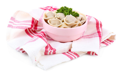 Meat dumplings - russian boiled pelmeni in bowl isolated