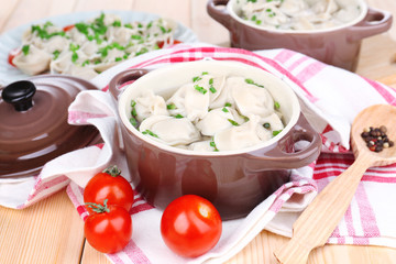 Meat dumplings - russian boiled pelmeni close up