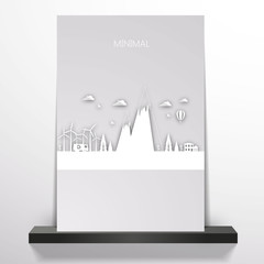 Flyer or cover design with Flat minimal landscape illustration.