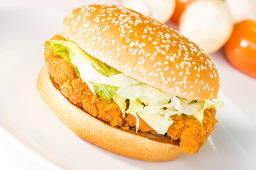 Crispy chicken burger close-up