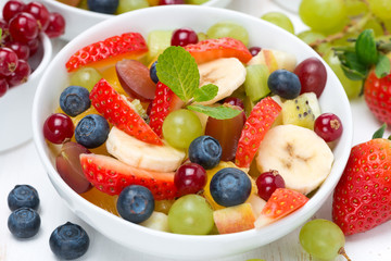 Obraz na płótnie Canvas delicious fruit and berry salad, top view