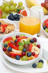 Fresh fruit salad and cream for breakfast, vertical