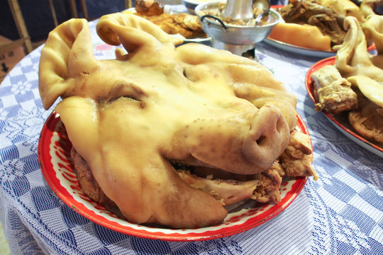 Boiled pig head for sacrifice and vow