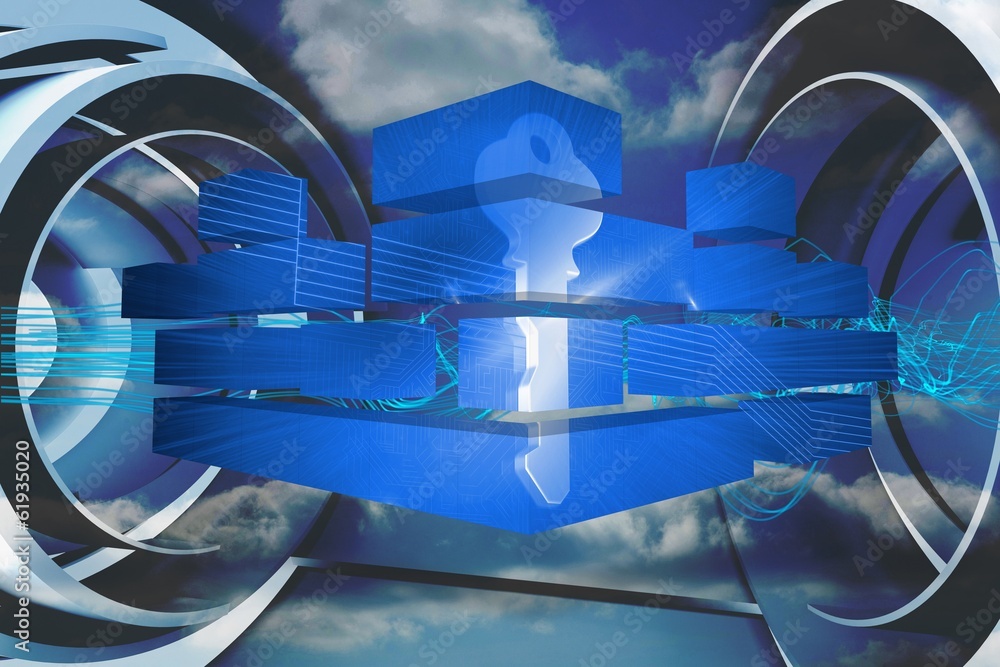 Poster Composite image of digital key on abstract screen