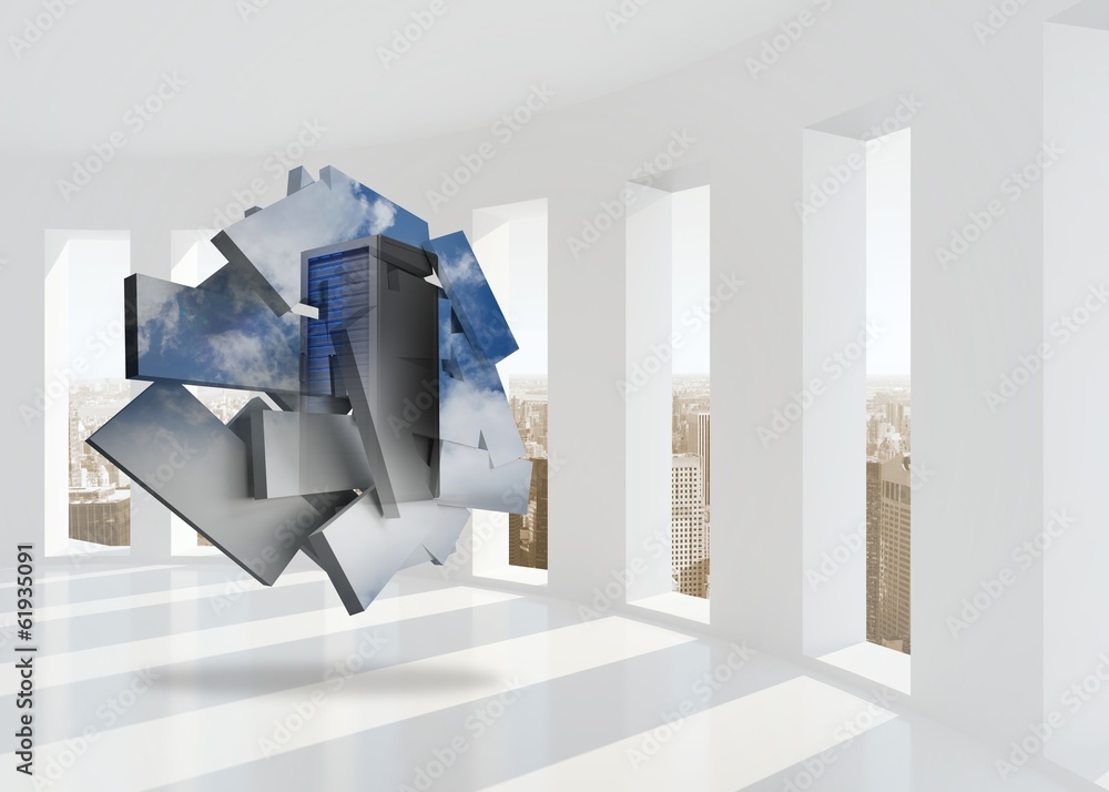 Poster Composite image of server tower on abstract screen