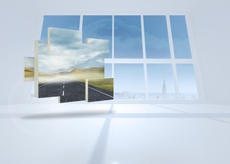 Composite image of open road on abstract screen