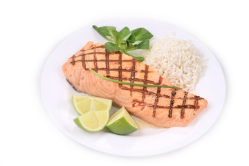 Grilled salmon filler with risotto.