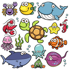 Naklejka premium Ilustracja wektorowa kolekcji zwierząt morskich