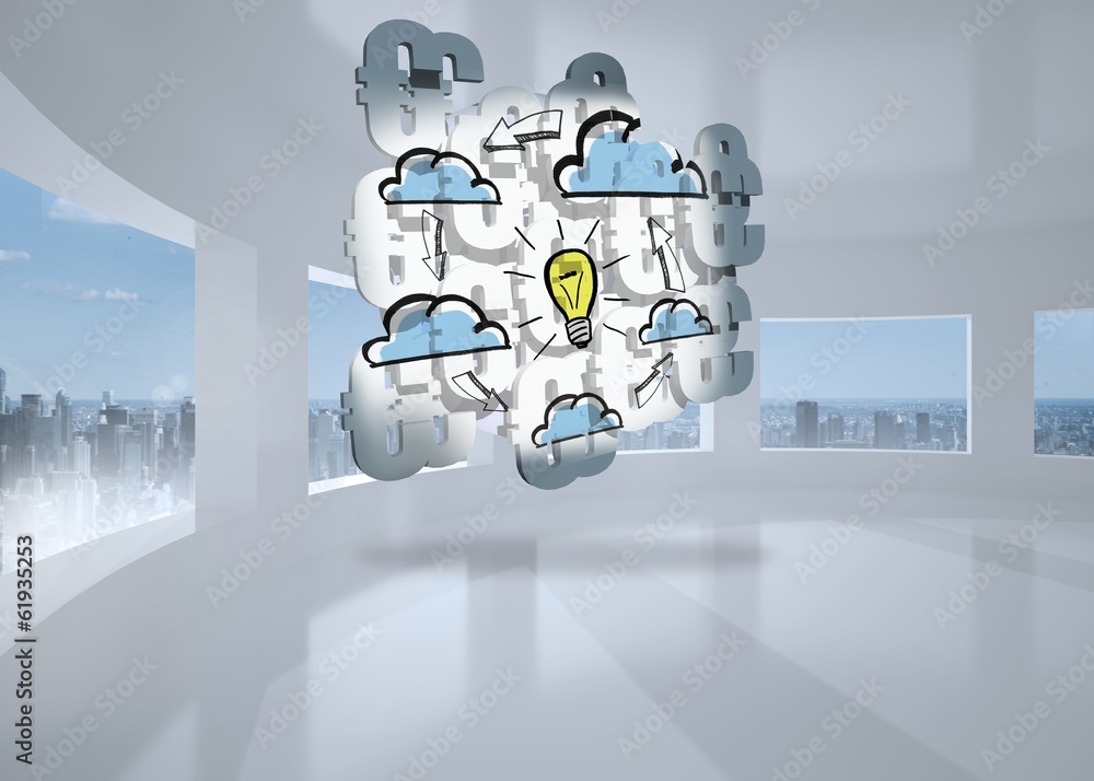 Poster Composite image of light bulb and clouds on abstract screen