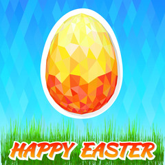 Happy Easter card with Colorful Polygonal Egg on sky background.