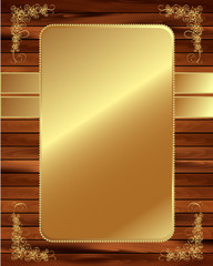 Metallic gold frame on a wooden background 4