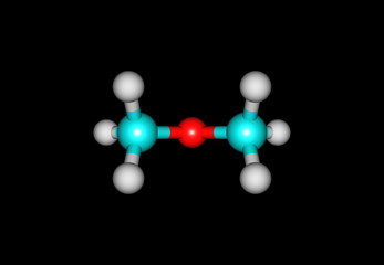 Dimethyl ether molecule illustration isolated on black