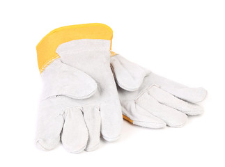 Construction gloves yellow white.