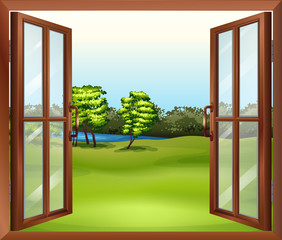 An open wooden window
