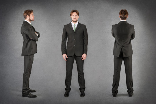 Young businessman full body portrait in different positions agai