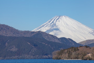 Mountain Fuji at Ashi lake hakone in winter season