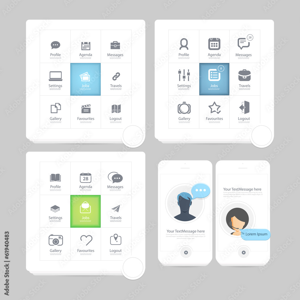 Wall mural set of flat concept elements for web and mobile services