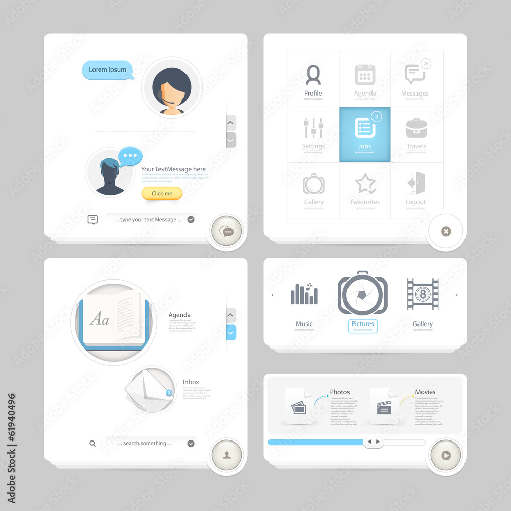 Wall mural set of flat concept elements for web and mobile services