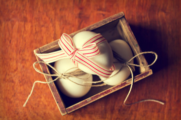 Easter eggs in vintage box