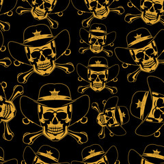 Skull emblem in a cowboy's hat seamless