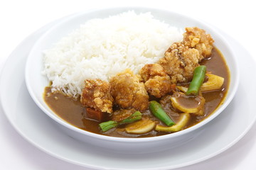 japanese food fried chicken with curry and rice