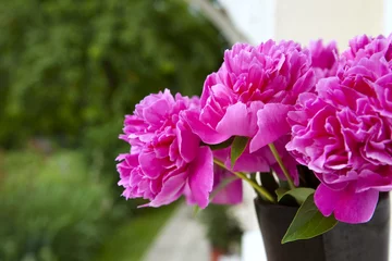 Papier peint photo Pivoines Bouquet de pivoines sur une terrasse  © Redzen