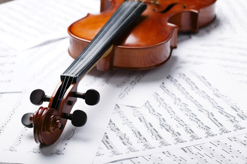 Violin on an notes background
