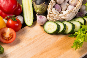 vegetables on the kitchen board