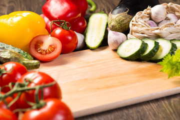 vegetables on the kitchen board