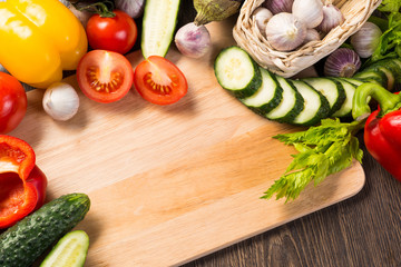 vegetables on the kitchen board