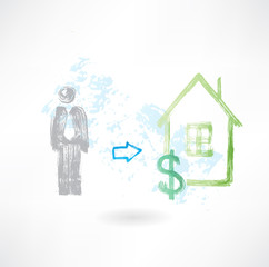 Man buying a house grunge icon