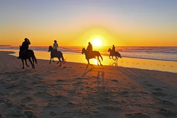 Poster Im Rahmen Horse riding on the beach at sunset © Nataraj