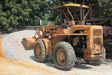 wheeled excavator on quarry